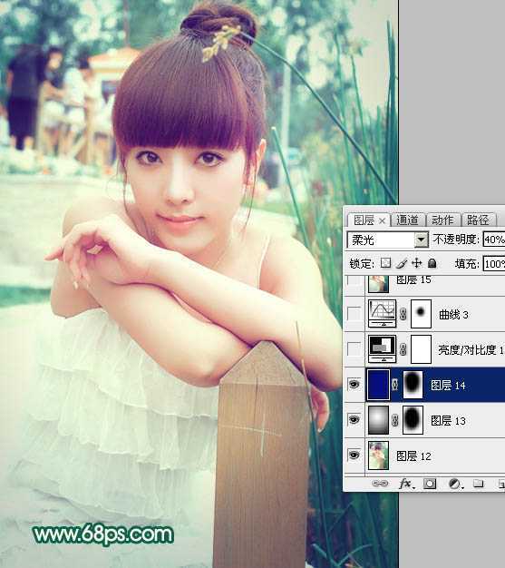 ‘Photoshop将美女图片调出柔美的粉青色‘