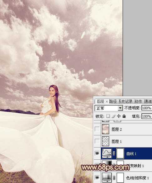 ‘Photoshop将外景婚片调成甜美的粉褐色‘