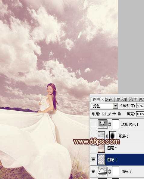 ‘Photoshop将外景婚片调成甜美的粉褐色‘