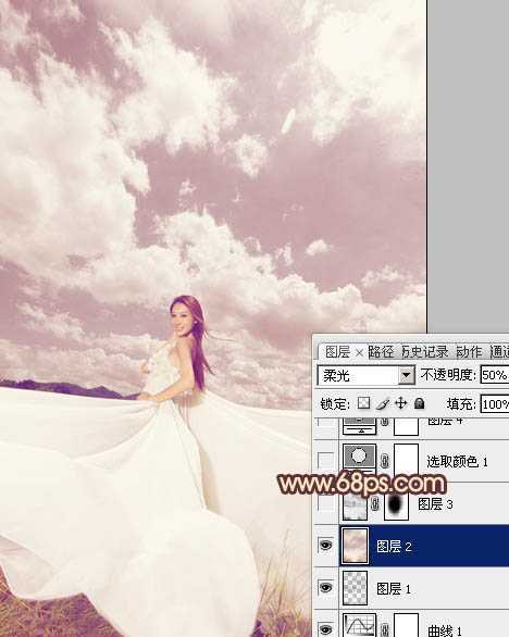 ‘Photoshop将外景婚片调成甜美的粉褐色‘