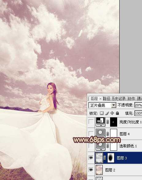 ‘Photoshop将外景婚片调成甜美的粉褐色‘