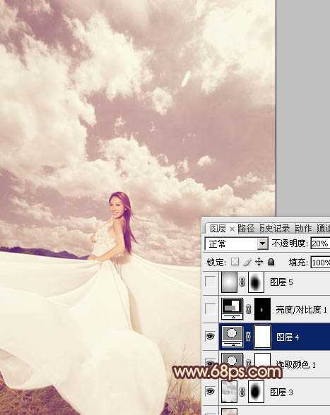 ‘Photoshop将外景婚片调成甜美的粉褐色‘