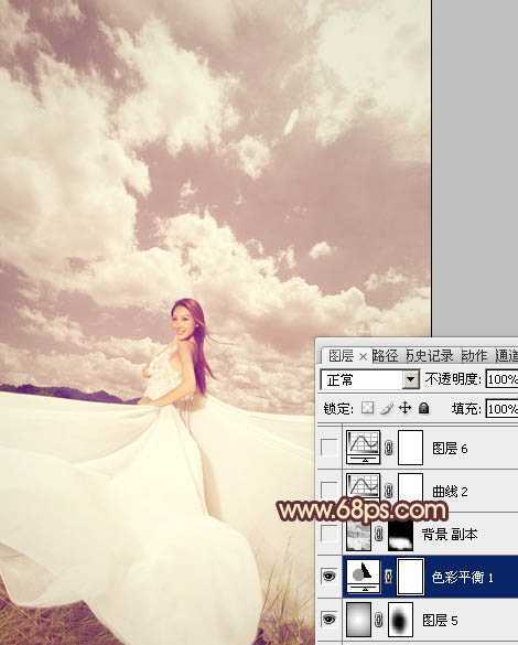 ‘Photoshop将外景婚片调成甜美的粉褐色‘