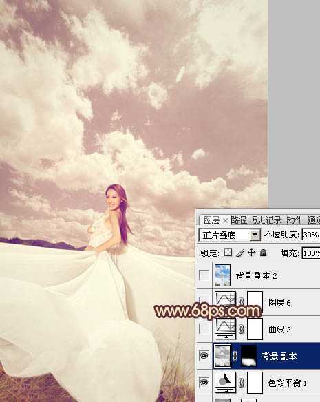 ‘Photoshop将外景婚片调成甜美的粉褐色‘