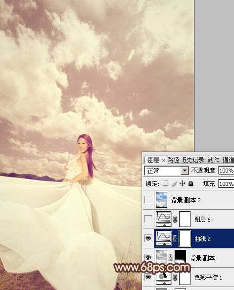 ‘Photoshop将外景婚片调成甜美的粉褐色‘