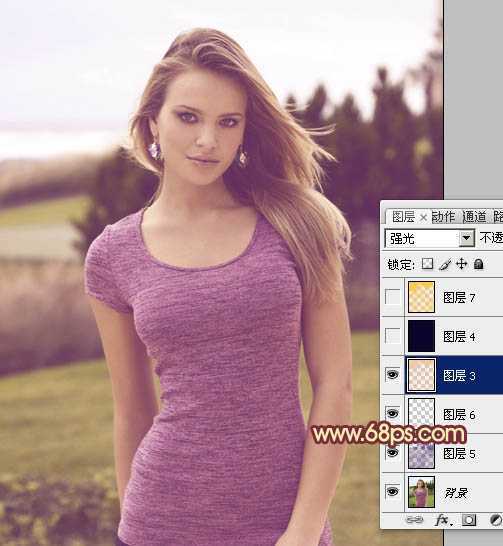 ‘Photoshop将外景人物图片调成柔美的黄紫色‘