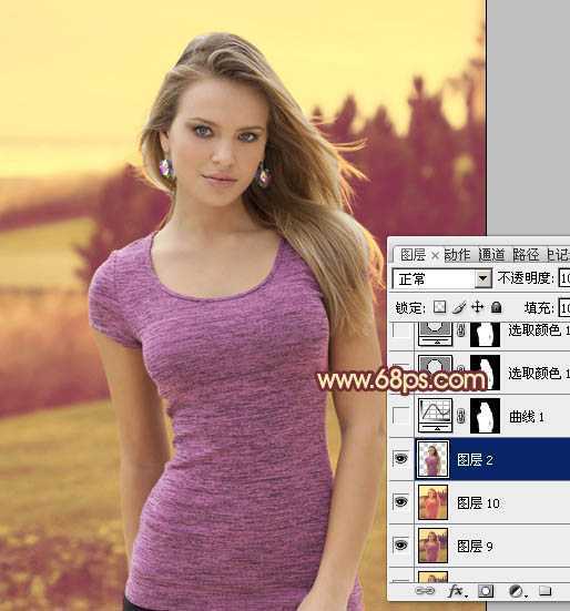 ‘Photoshop将外景人物图片调成柔美的黄紫色‘