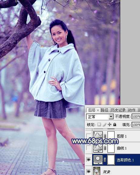 ‘Photoshop将外景人物图片调制出时尚的淡调蓝紫色效果‘