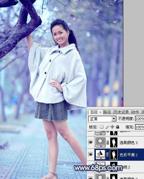 ‘Photoshop将外景人物图片调制出时尚的淡调蓝紫色效果‘