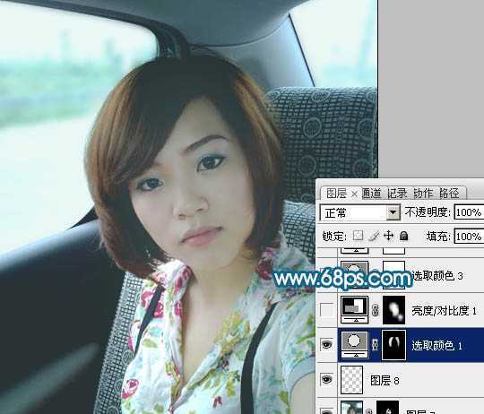‘Photoshop将偏暗手机美女照片调出柔美中性青色调‘
