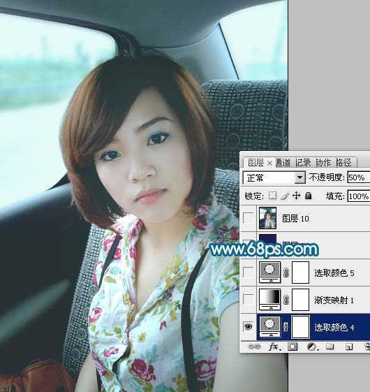 ‘Photoshop将偏暗手机美女照片调出柔美中性青色调‘