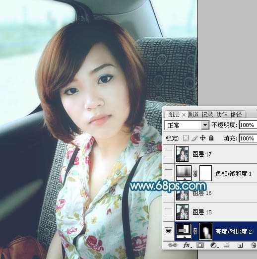 ‘Photoshop将偏暗手机美女照片调出柔美中性青色调‘