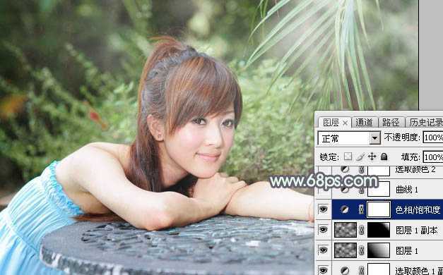 ‘Photoshop为外景美女图片打造甜美的淡调中性绿色‘