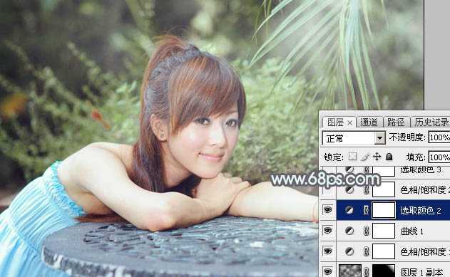 ‘Photoshop为外景美女图片打造甜美的淡调中性绿色‘