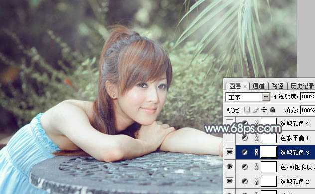 ‘Photoshop为外景美女图片打造甜美的淡调中性绿色‘