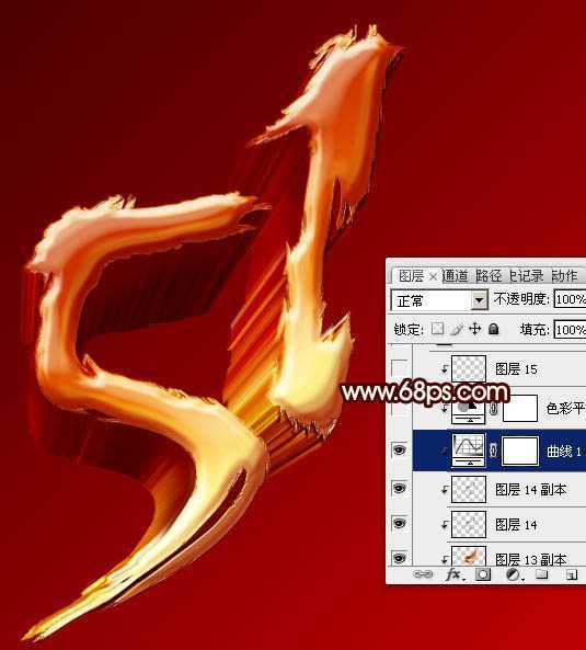 ‘Photoshop制作仿手写风格的五一金色立体字‘