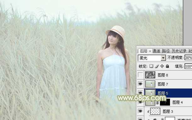 ‘Photoshop将芦苇美女图片打造非常淡雅的冷色调‘