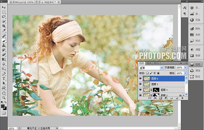 ‘Photoshop将玫瑰园的美女图片调制出甜美的粉红色效果‘