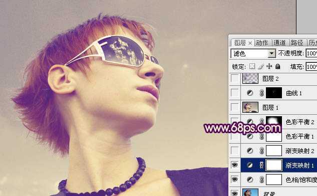 ‘Photoshop将外景人物图片调成个性的橙紫色‘