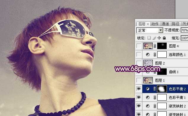 ‘Photoshop将外景人物图片调成个性的橙紫色‘