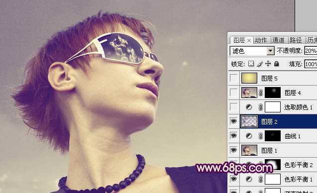 ‘Photoshop将外景人物图片调成个性的橙紫色‘