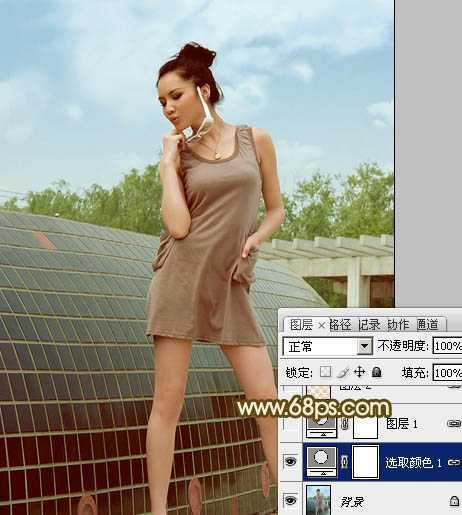 ‘Photoshop为外景美女图片调制出柔和的淡调青红色‘