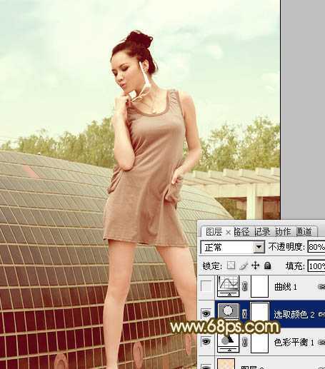 ‘Photoshop为外景美女图片调制出柔和的淡调青红色‘