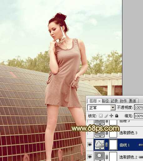 ‘Photoshop为外景美女图片调制出柔和的淡调青红色‘
