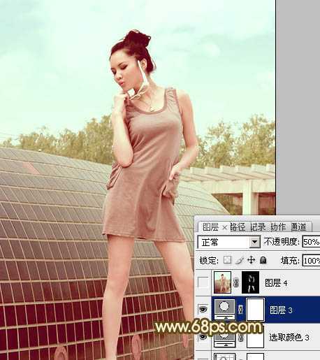 ‘Photoshop为外景美女图片调制出柔和的淡调青红色‘