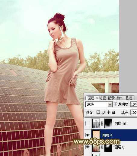 ‘Photoshop为外景美女图片调制出柔和的淡调青红色‘