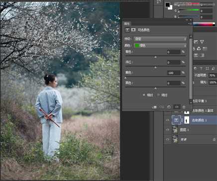 ‘Photoshop调出外景梅花人像中国风冷色效果‘