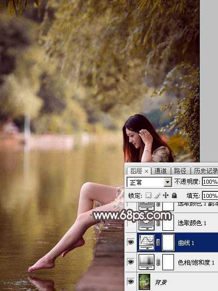‘Photoshop将水边的美女增加暗调红褐色‘