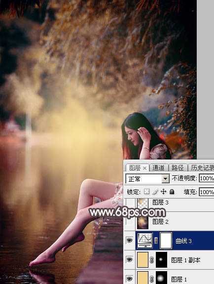 ‘Photoshop将水边的美女增加暗调红褐色‘