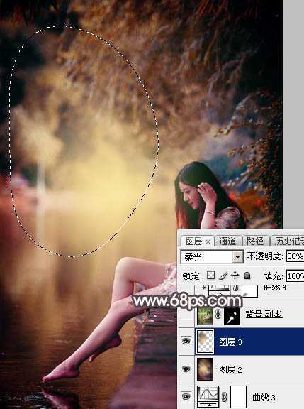 ‘Photoshop将水边的美女增加暗调红褐色‘