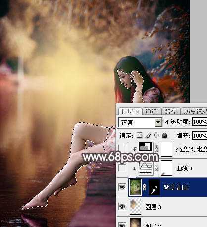 ‘Photoshop将水边的美女增加暗调红褐色‘