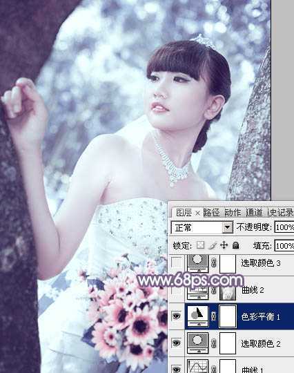 ‘Photoshop利用通道替换将外景人物图片打造出纯美的淡调蓝紫色效果‘