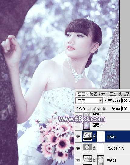 ‘Photoshop利用通道替换将外景人物图片打造出纯美的淡调蓝紫色效果‘