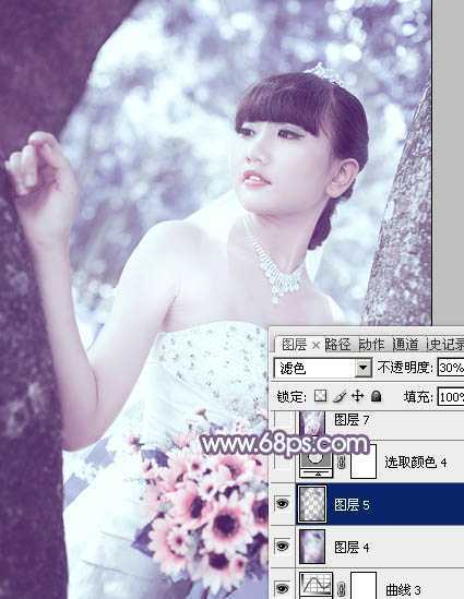 ‘Photoshop利用通道替换将外景人物图片打造出纯美的淡调蓝紫色效果‘