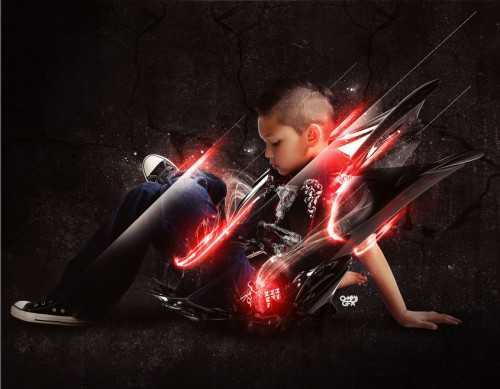 ‘Photoshop实现的高亮光照效果的小男孩‘
