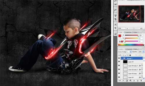 ‘Photoshop实现的高亮光照效果的小男孩‘