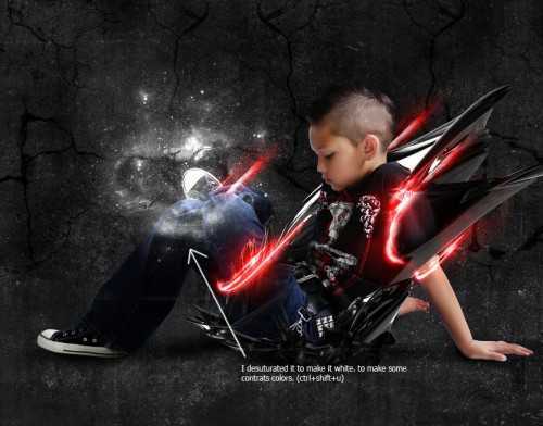 ‘Photoshop实现的高亮光照效果的小男孩‘