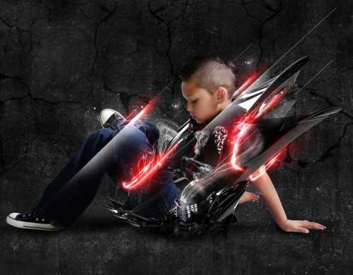 ‘Photoshop实现的高亮光照效果的小男孩‘