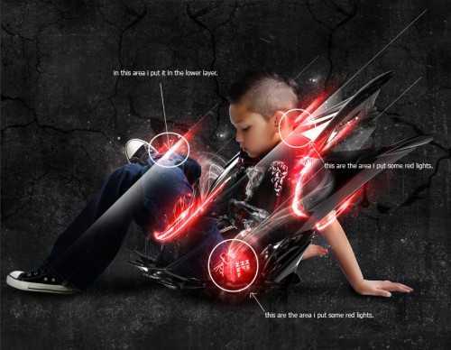 ‘Photoshop实现的高亮光照效果的小男孩‘