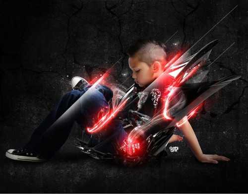 ‘Photoshop实现的高亮光照效果的小男孩‘