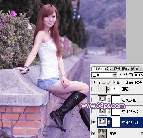 ‘Photoshop将夏季美女图片调制出甜美的粉紫色‘