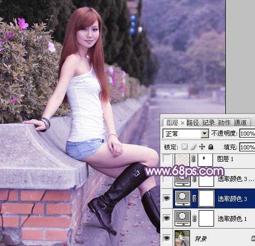 ‘Photoshop将夏季美女图片调制出甜美的粉紫色‘
