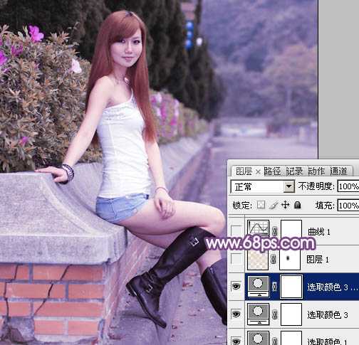 ‘Photoshop将夏季美女图片调制出甜美的粉紫色‘