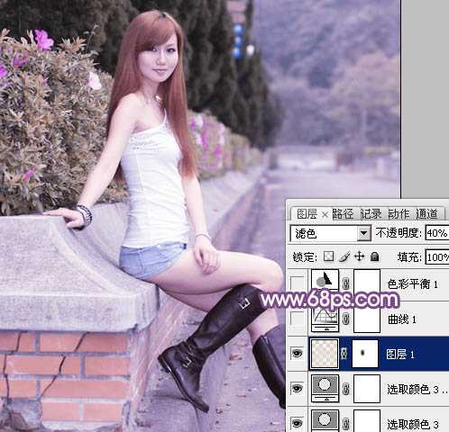 ‘Photoshop将夏季美女图片调制出甜美的粉紫色‘