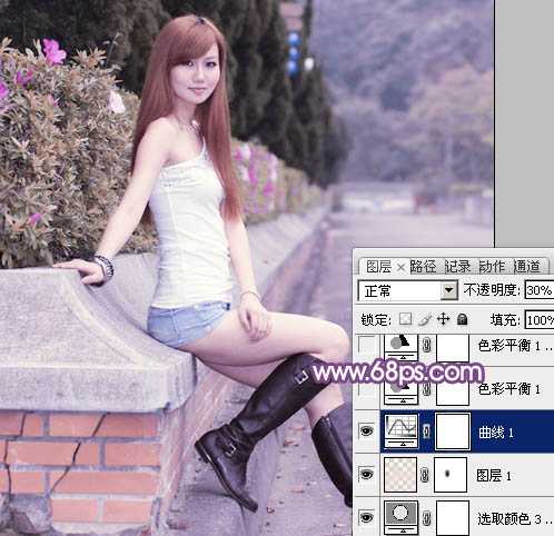 ‘Photoshop将夏季美女图片调制出甜美的粉紫色‘