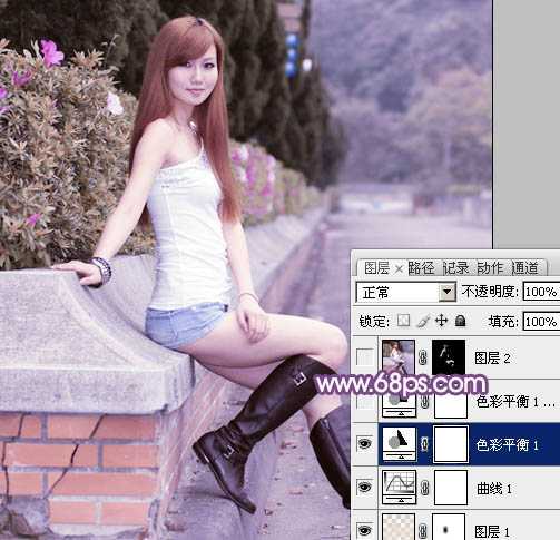 ‘Photoshop将夏季美女图片调制出甜美的粉紫色‘